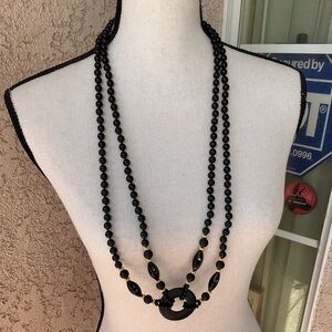 35” fashion black bead necklace